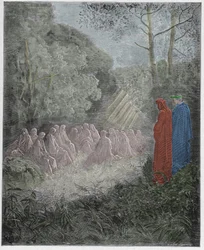Purgatorio, Canto 7: The spirits singing Salve Regina in the dell (illustration from The Divine Comedy)